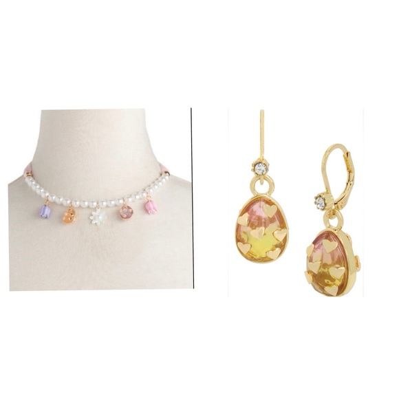 BETSEY JOHNSON SET Easter Holiday Multiple Charms Necklace & Earrings NEW NWT